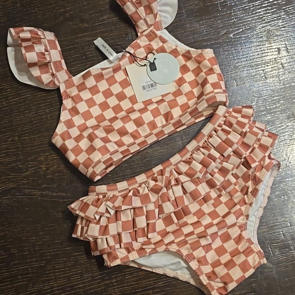 Baby Sprouts Strawberry Checkered 2-piece Ruffked Bikini Set - Picture 2 of 7